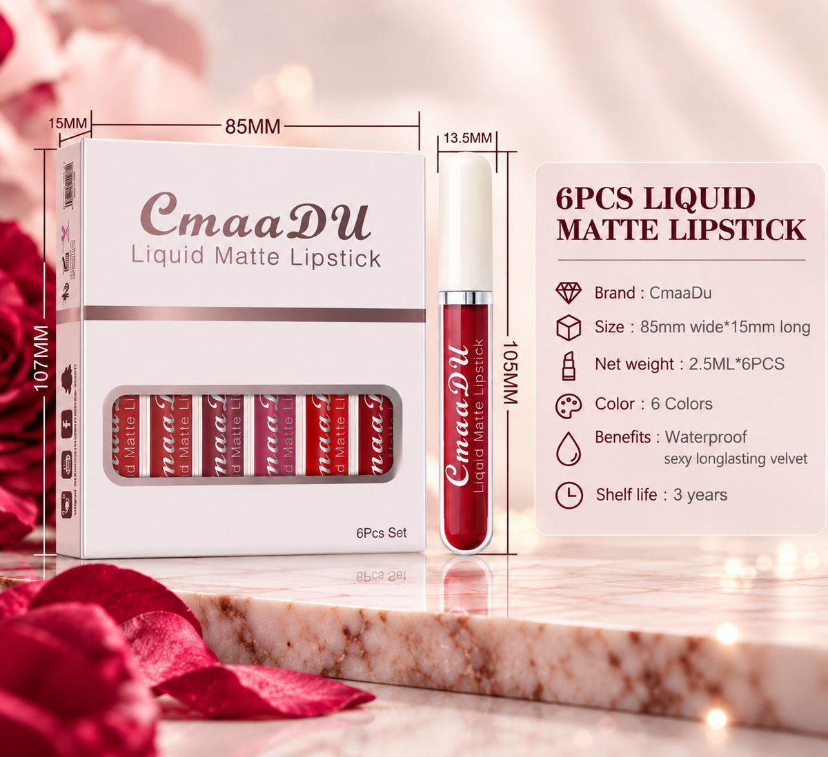 6-Piece Waterproof Matte Lipstick Set